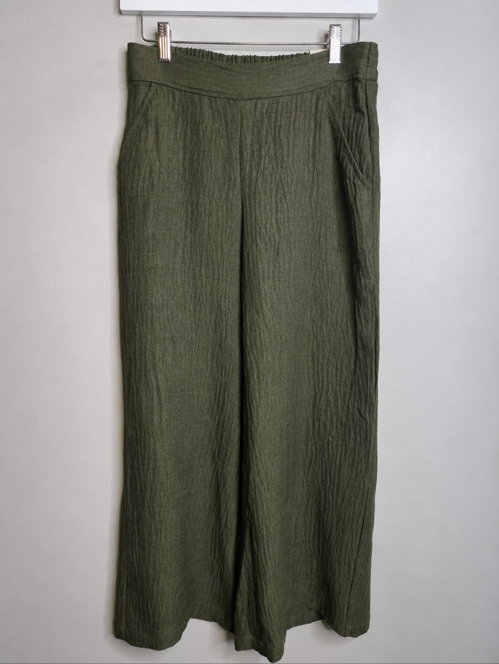 NWT Max Studio London XS Olive Cropped Wide Leg Trousers High Rise Pull-On Pants